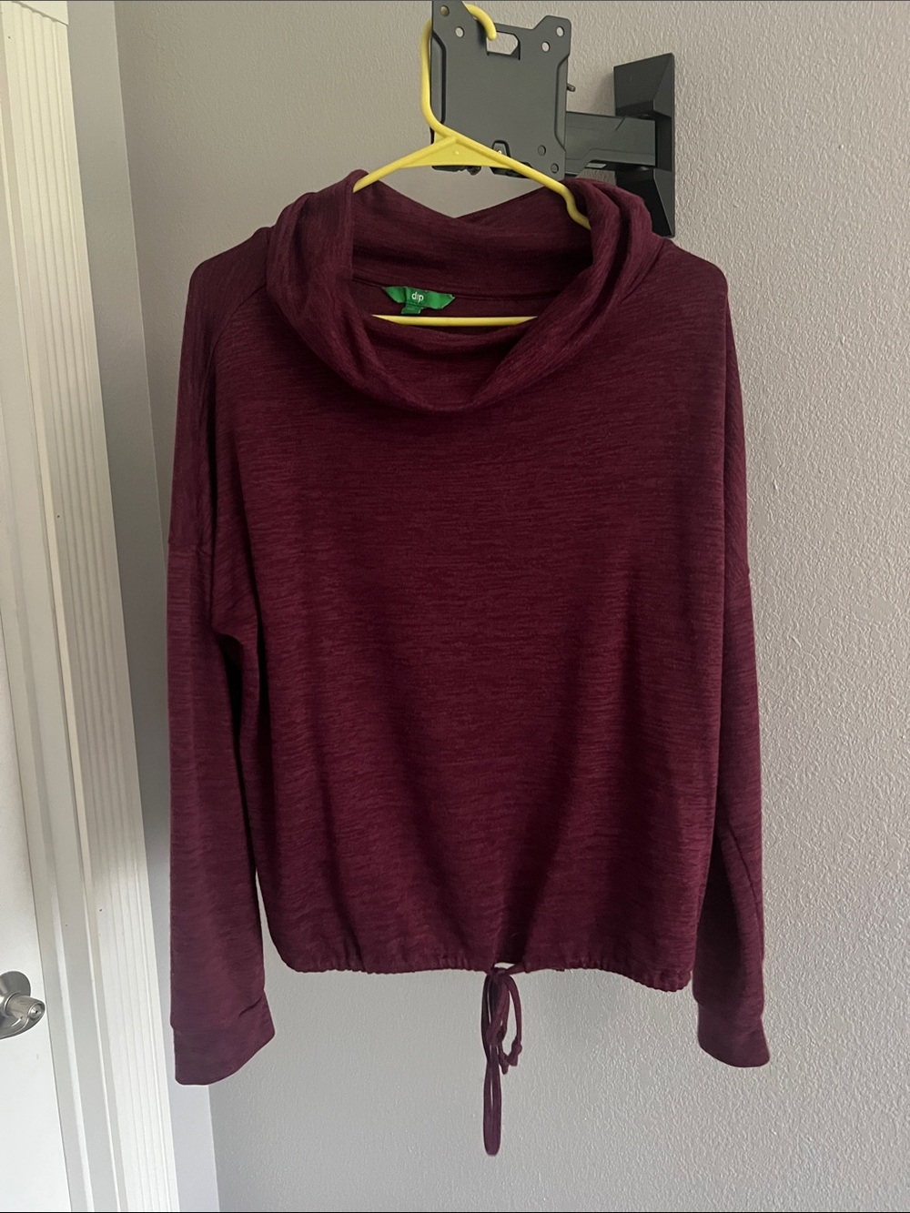 dip Burgundy Cowl Neck Drawstring Hem Sweater
